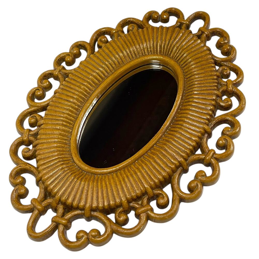 Vintage Ornate Oval Wall Mirror | Gold-Tone Resin Frame | Made in USA